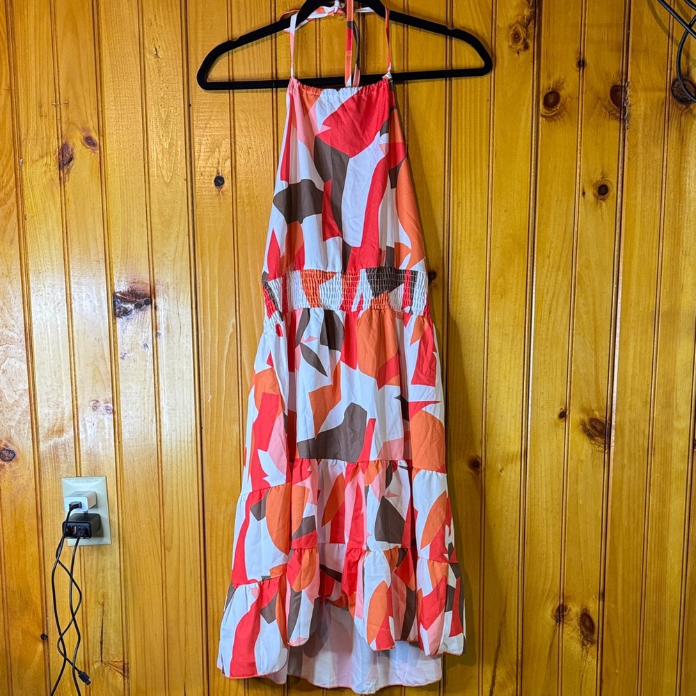 Vibrant Backless Dress in Orange and Brown
